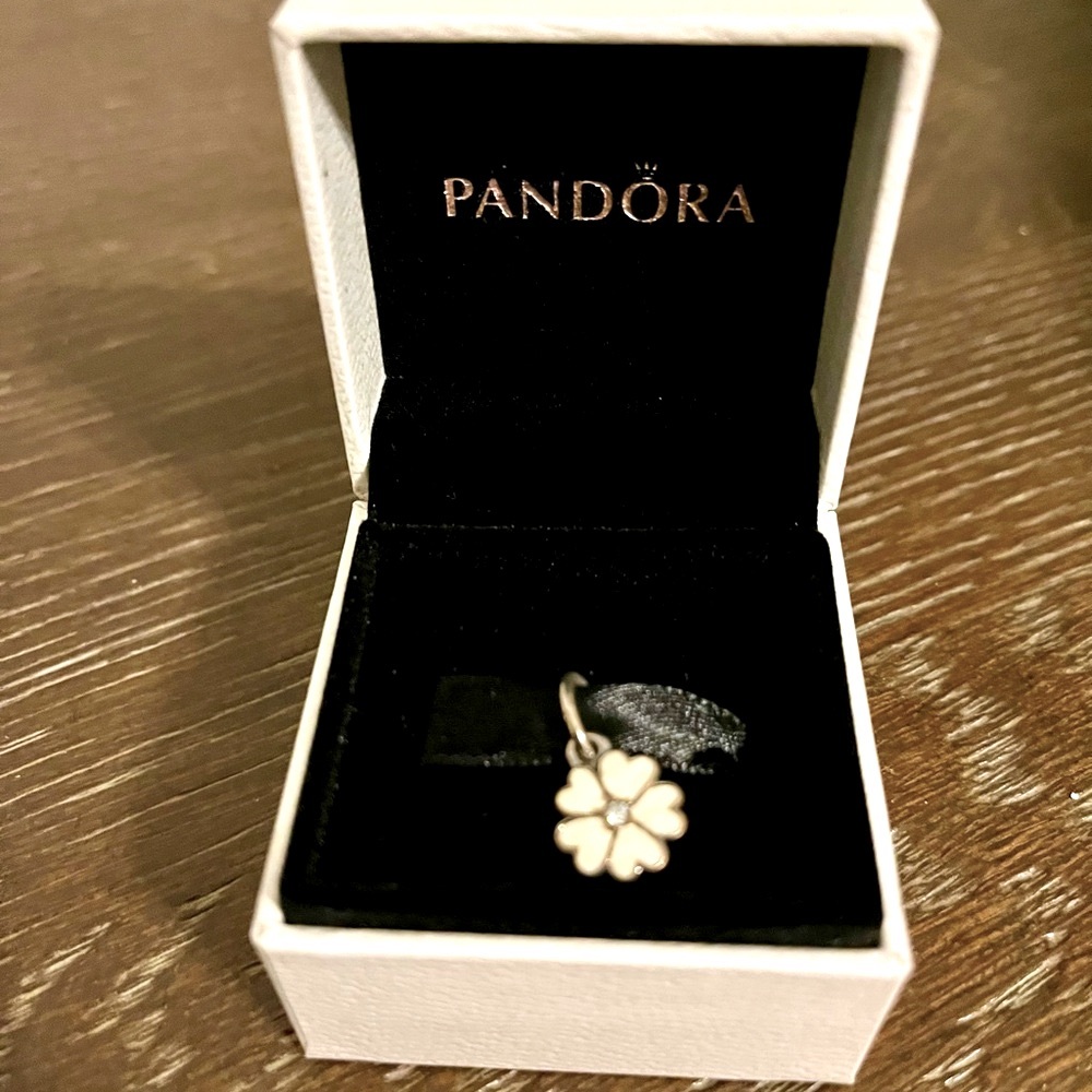 NWOT Pandora necklace charm - peachy pink with rhinestone center